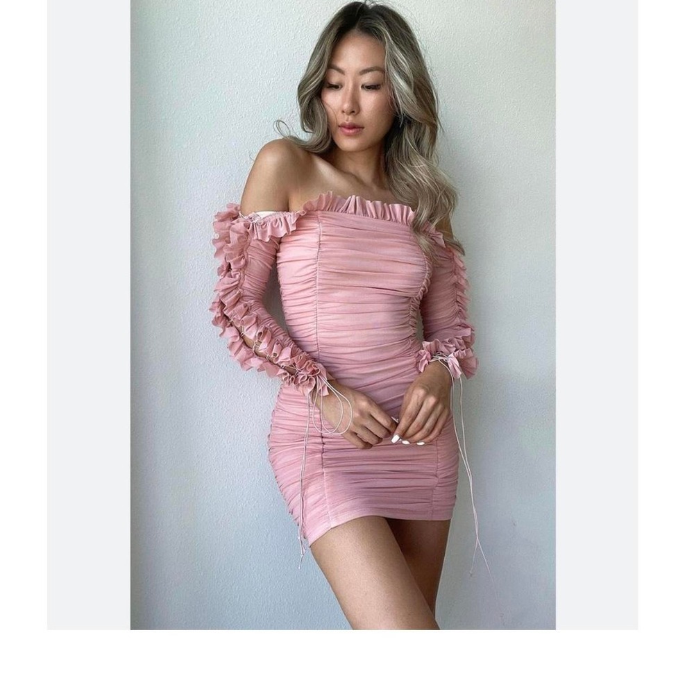 NWT Sincerely Yours Ruched Mauve Pink Long Sleeve Mini Dress